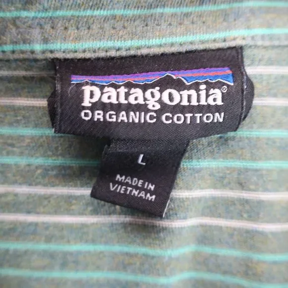 Patagonia Polo Shirt Mens Size L Organic Cotton Green Striped‎ - Picture 6 of 8
